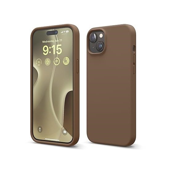 iPhone 15 Plus Case, Liquid Silicone Case, Full Body Protective Cover, Shockproof (Silicone Brown)