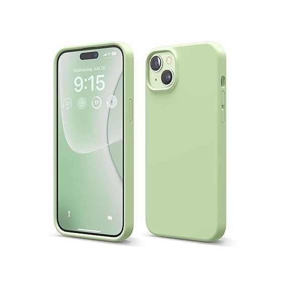 iPhone 15 Plus Case, Liquid Silicone Case, Full Body Protective Cover, Shockproof (Silicone Pastel Green)