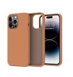 Silicone Bumper Case for iPhone 14 Pro Max (Brown) | Camera Lens (Black) | Matte Finish Back Membrane screen Guard (Pack Of 3) Combo