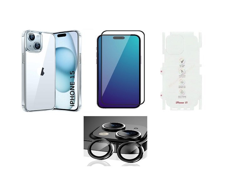 Accessories Combo For IPhone 15 Temapred Glass Back Memrain Original Silicon Case With Camera Rings Accessories Combo For IPhone 15 Temapred Glass Back Memrain Original Silicon Case With Camera Rings