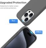 Silicone Bumper Case for iPhone 15 Pro Max (Grey) | Camera Lens (Black) | Matte Finish Back Membrane screen Guard (Pack Of 3) Combo
