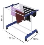 Clothes Stand for Drying with Wheels | Portable | 1 Layer Rack for Balcony | Foldable Wings | 7 Hanger Rods | Alloy Steel & Plastic (White & Blue) Clothes Stand for Drying with Wheels | Portable | 1 Layer Rack for Balcony | Foldable Wings | 7 Hanger Rods | Alloy Steel & Plastic (White & Blue)
