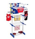 3 Poll Steel Blue Colour Cloth Drying Stand Multiple Folding Arms, Castor Wheels with Brake, Special Epoxy Coated Pipes for Rust Resistance - Made in India 3 Poll Steel Blue Colour Cloth Drying Stand Multiple Folding Arms, Castor Wheels with Brake, Special Epoxy Coated Pipes for Rust Resistance - Made in India