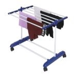 Clothes Stand for Drying with Wheels | Portable | 1 Layer Rack for Balcony | Foldable Wings | 7 Hanger Rods | Alloy Steel & Plastic (White & Blue) Clothes Stand for Drying with Wheels | Portable | 1 Layer Rack for Balcony | Foldable Wings | 7 Hanger Rods | Alloy Steel & Plastic (White & Blue)