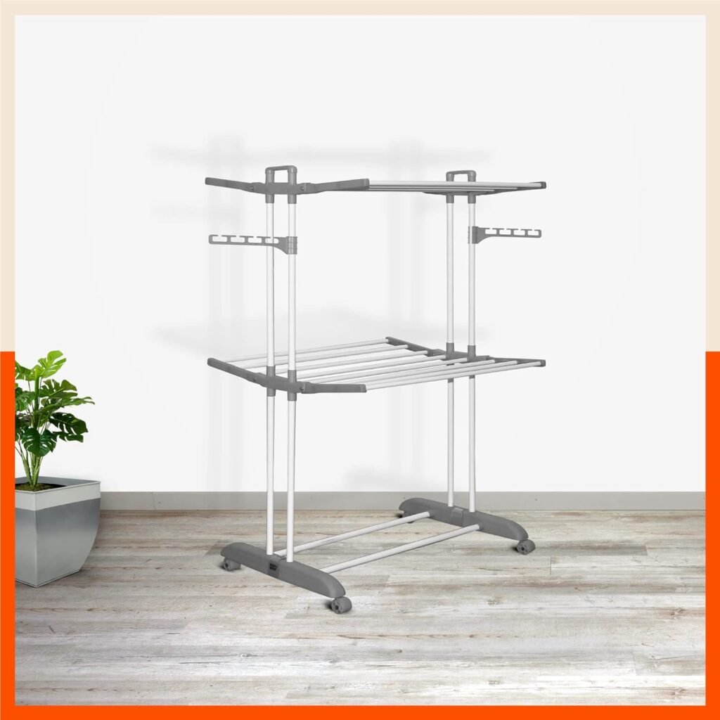 Mobidry Terra 2 Level Steel Modular Cloth Drying Stand (Grey - Medium)