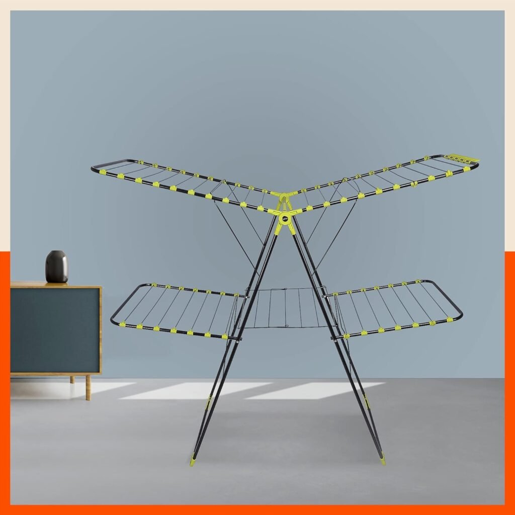 Mobidry Neo+ 2-Level Foldable Alloy Steel Cloth Drying Stand for Home with Socks Holder (XL) (Made in India)