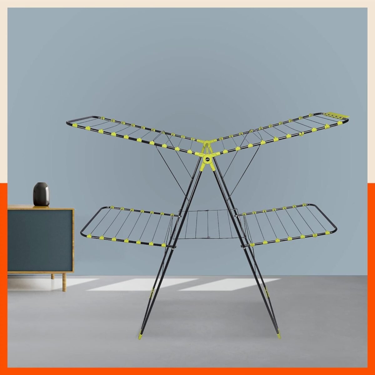 Mobidry Neo+ 2-Level Foldable Alloy Steel Cloth Drying Stand for Home with Socks Holder (XL) (Made in India)