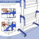 Stainless Steel Foldable Cloth Drying Stand/Clothes Stand for Drying/Cloth Stand/Clothes Dryer/Laundry Racks with Wheels (Blue 3 Tier Stand)
