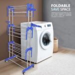 Stainless Steel Foldable Cloth Drying Stand/Clothes Stand for Drying/Cloth Stand/Clothes Dryer/Laundry Racks with Wheels (Blue 3 Tier Stand)