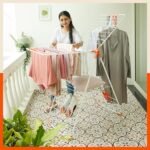 Foldable Clothes Drying Stand - Neo | 26 Drying Rails - 45 Feet Drying Length | Lightweight, Alloy Steel | Bright Orange | 2 Year Warranty