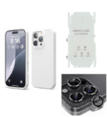 Silicone Bumper Case for iPhone 16 Pro (White) | Camera Lens (Black) | Matte Finish Back Membrane screen Guard (Pack Of 3) Combo