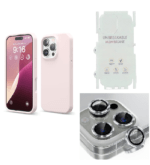 Silicone Bumper Case for iPhone 16 Pro Max (Pink) | Camera Lens (White) | Matte Finish Back Membrane screen Guard (Pack Of 3) Combo