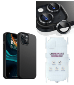 Silicone Bumper Case for iPhone 15 Plus (Black) | Camera Lens (Black) | Matte Finish Back Membrane screen Guard (Pack Of 3) Combo