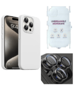 Silicone Bumper Case for iPhone 15 Pro Max (White) | Camera Lens (Black) | Matte Finish Back Membrane screen Guard (Pack Of 3) Combo