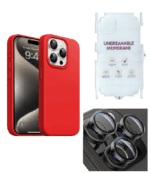 Silicone Bumper Case for iPhone 15 Pro Max (Red) | Camera Lens (Black) | Matte Finish Back Membrane screen Guard (Pack Of 3) Combo