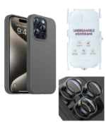 Silicone Bumper Case for iPhone 15 Pro Max (Grey) | Camera Lens (Black) | Matte Finish Back Membrane screen Guard (Pack Of 3) Combo