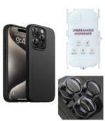Silicone Bumper Case for iPhone 15 Pro Max (Black) | Camera Lens (Black) | Matte Finish Back Membrane screen Guard (Pack Of 3) Combo