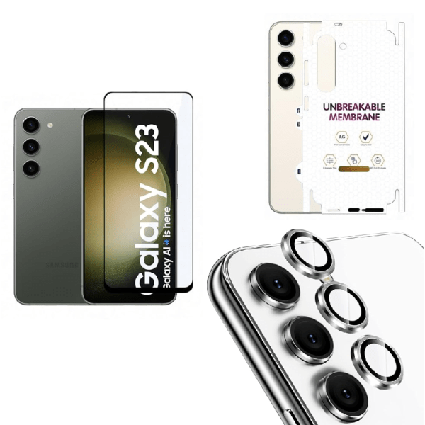Tempered Glass for Samsung Galaxy S23 (5G) | Camera Lens (Silver) | Back Membrane (Pack Of 3) Combo