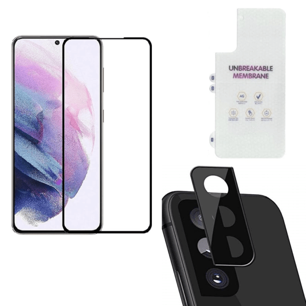 Tempered Glass Screen Protector Compatible for Samsung Galaxy S21 Plus 5G | Camera Lens (Black) | Back Membrane (Pack Of 3) Combo