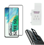 Samsung Galaxy S21 FE 5G Tempered glass | Camera Lens (Black) | Back Membrane (Pack Of 3) Combo
