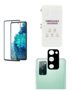 Tempered Glass For Samsung Galaxy S20Fe | Camera Lens (Black) | Back Membrane (Pack Of 3) Combo