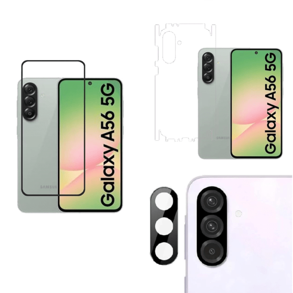 Tempered Glass for Samsung Galaxy A56 5G | Camera Lens (Black) | Back Membrane (Pack Of 3) Combo