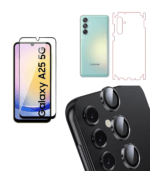 Samsung Galaxy A25 5G Tempered glass | Camera Lens (Black) | Back Membrane (Pack Of 3) Combo