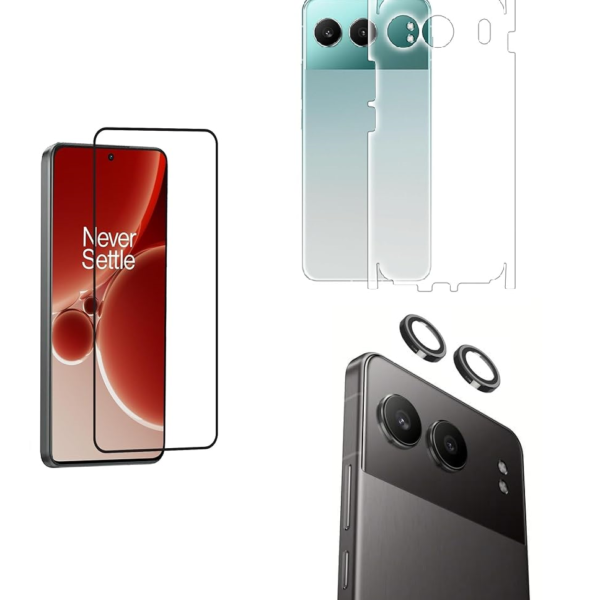 OnePlus Nord 4 5G Tempered glass | Camera Lens (Black) | Back Membrane (Pack Of 3) Combo