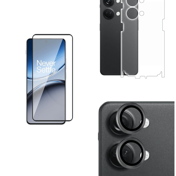 Tempered Glass For OnePlus Nord 3 5G (2024) | Camera Lens (Black) | Back Membrane (Pack Of 3) Combo
