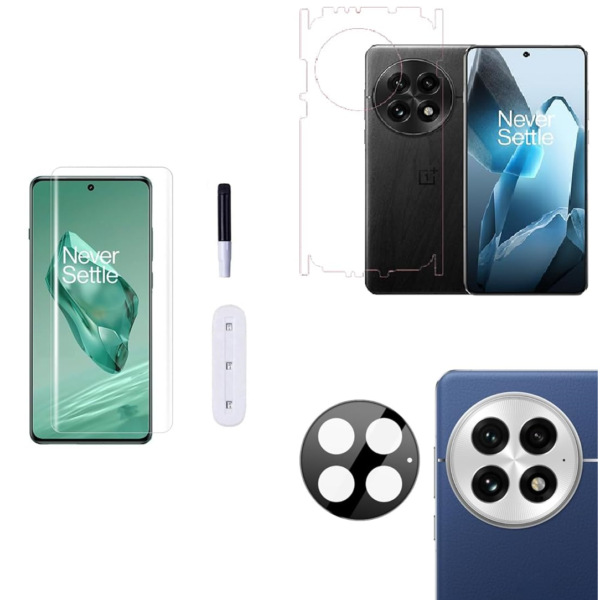 UV Tempered Glass Screen Protector For OnePlus 13 5G | Camera Lens (Black) | Back Membrane (Pack Of 3) Combo