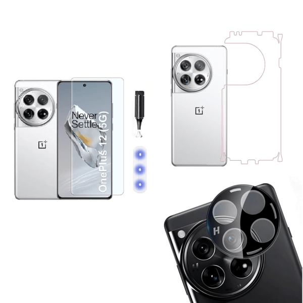 UV Curved Tempered Glass for OnePlus 12 5G | Camera Lens (Black) | Back Membrane (Pack Of 3) Combo