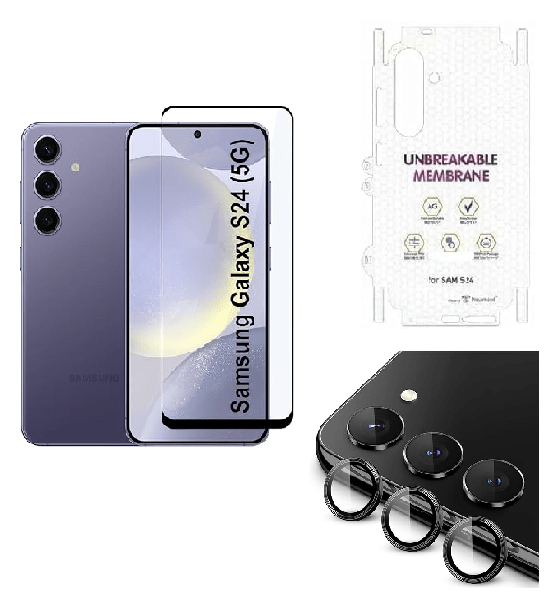 Tempered Glass for Samsung Galaxy S24 (5G) | Camera Lens (Black) | Back Membrane (Pack Of 3) Combo