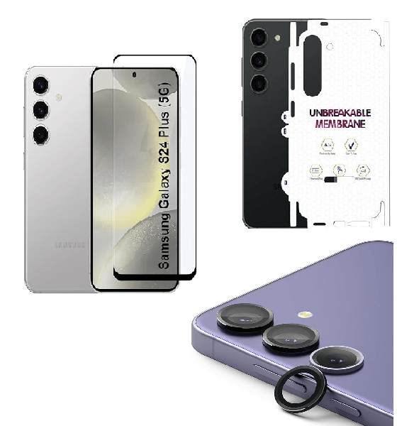 Tempered Glass for Samsung Galaxy S24 Plus (5G) Camera Lens (Black) | Back Membrane (Pack Of 3) Combo