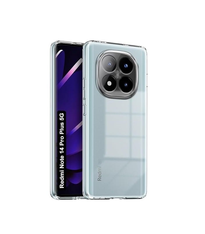Transparent Shockproof Crystar Clear Back Case Cover for Redmi Note 14 Pro Plus 5G | Raised Bumps for Camera & Screen Protection (Transparent)