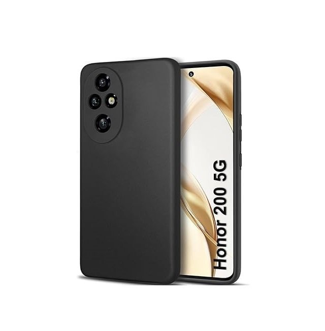Honor 200 5G | Slim Fit Protective Design | Ultra Matte Finish | Camera Protection Bump | Soft Silicon Back Cover (Black)