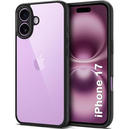 Shockproof Sleek Armor Back Cover Case for iPhone 17 | 360° Protection |Transparent Clear Back, Black Sides (Eagle)