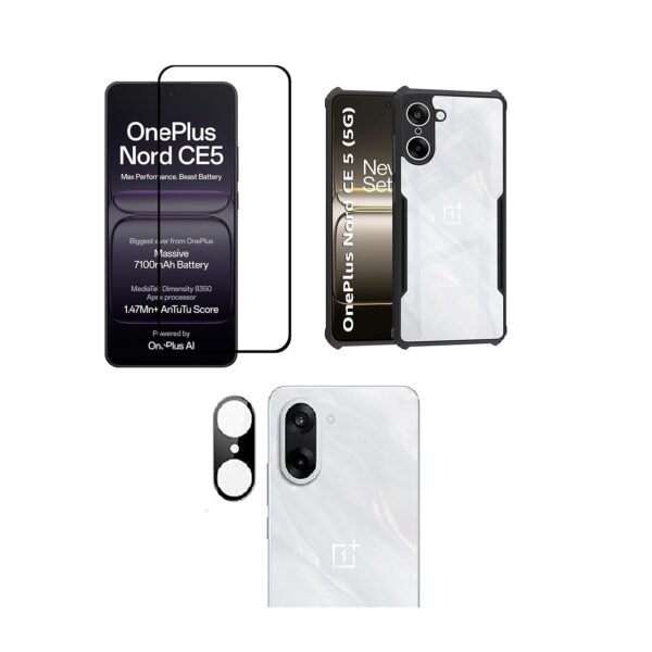 3 in 1 Combo Pack for OnePlus Nord CE 5 – Eagle Black Cover (Back Cover + Camera Lens Protector + Tempered Glass)