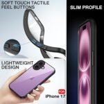 Shockproof Sleek Armor Back Cover Case for iPhone 17 | 360° Protection |Transparent Clear Back, Black Sides (Eagle)