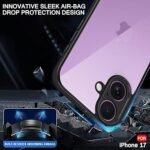 Shockproof Sleek Armor Back Cover Case for iPhone 17 | 360° Protection |Transparent Clear Back, Black Sides (Eagle)