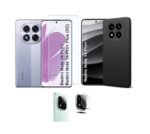 3 in 1 Combo Pack for Mi Redmi Note 14 Pro Plus 5G – Silicone Black Cover (Back Cover + Camera Lens Protector + Tempered Glass)