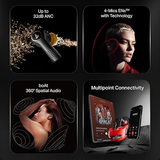 boAt Nirvana Crystl (2025 Launch), Transparent Case,Spatial Audio, ANC(~32dB), 100Hrs Battery,4Mics ENx,App Support, Bluetooth Earbuds (Quantum Black) boAt Nirvana Crystl (2025 Launch), Transparent Case,Spatial Audio, ANC(~32dB), 100Hrs Battery,4Mics ENx,App Support, Bluetooth Earbuds (Quantum Black)