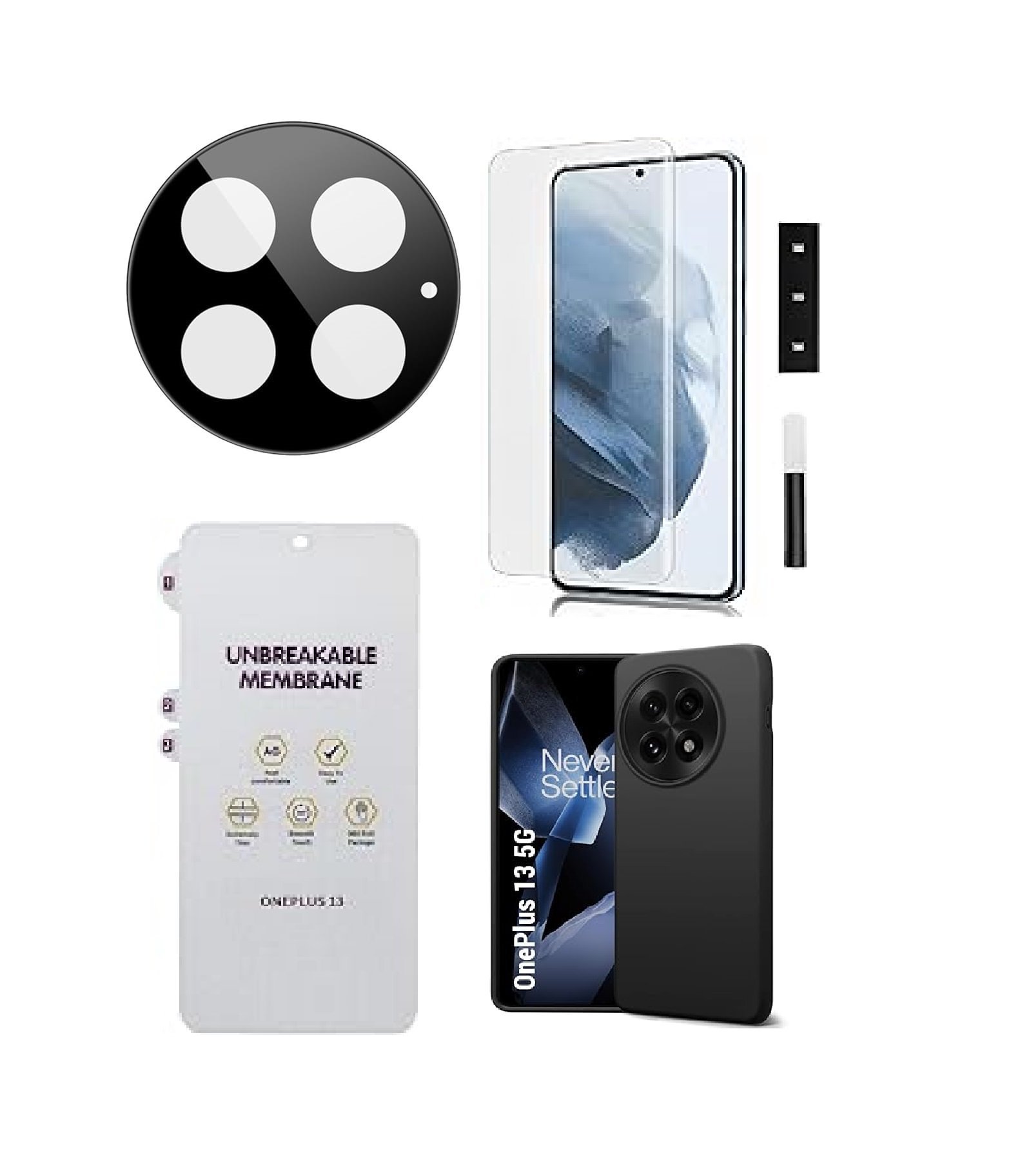 4 in 1 Combo Pack for OnePlus 13 5G –Black (Back Cover + Camera Lens Protector + Tempered Glass + Unbreakable Membrane) 4 in 1 Combo Pack for OnePlus 13 5G –Black (Back Cover + Camera Lens Protector + Tempered Glass + Unbreakable Membrane)