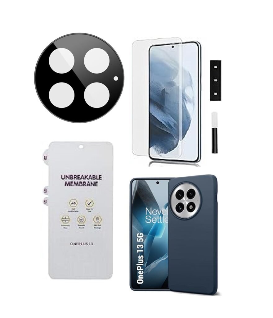 4 in 1 Combo Pack for OnePlus 13 5G –Blue (Back Cover + Camera Lens Protector + Tempered Glass + Unbreakable Membrane)
