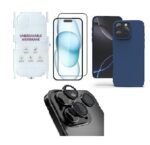 4 in 1 Premium Combo Pack for iPhone 16 Pro – Blue (Back Case + Camera Lens Protector + Tempered Glass + Unbreakable Membrane) 4 in 1 Premium Combo Pack for iPhone 16 Pro – Blue (Back Case + Camera Lens Protector + Tempered Glass + Unbreakable Membrane)