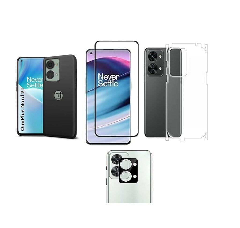 4 in 1 Combo Pack for OnePlus Nord 2T 5G –Black (Back Cover + Camera Lens Protector + Tempered Glass + Unbreakable Membrane)