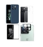 4 in 1 Combo Pack for OnePlus 10T 5G –Blue (Back Cover + Camera Lens Protector + Tempered Glass + Unbreakable Membrane)