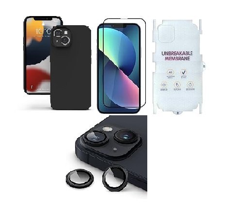 “4 in 1 Combo Pack for iPhone 14 Plus– midnight (Back Case + Camera Lens Protector + Tempered Glass + Unbreakable Membrane)