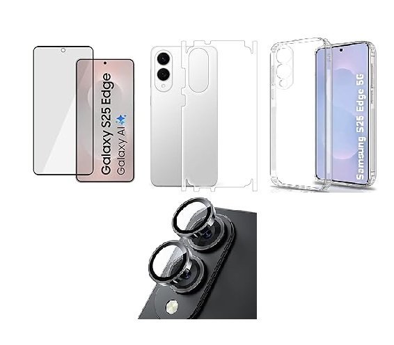 Silicone Soft Back Cover Case for Samsung Galaxy S25 Edge 5G (Transparent)\ Camera Lens Protector\ Membrane Scratch Guard\ Tempered Glass (4 Combo) Silicone Soft Back Cover Case for Samsung Galaxy S25 Edge 5G (Transparent)\ Camera Lens Protector\ Membrane Scratch Guard\ Tempered Glass (4 Combo)
