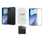 4 in 1 Combo Pack for iPhone 17 Air –Black (Back Cover + Camera Lens Protector + Tempered Glass + Unbreakable Membrane)