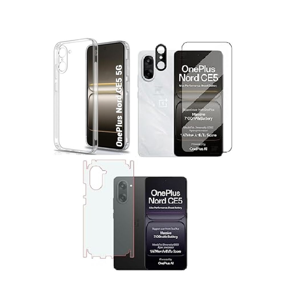 4 in 1 Combo Pack for OnePlus 13s 5G –Transparent (Back Cover + Camera Lens Protector + Tempered Glass + Unbreakable Membrane)